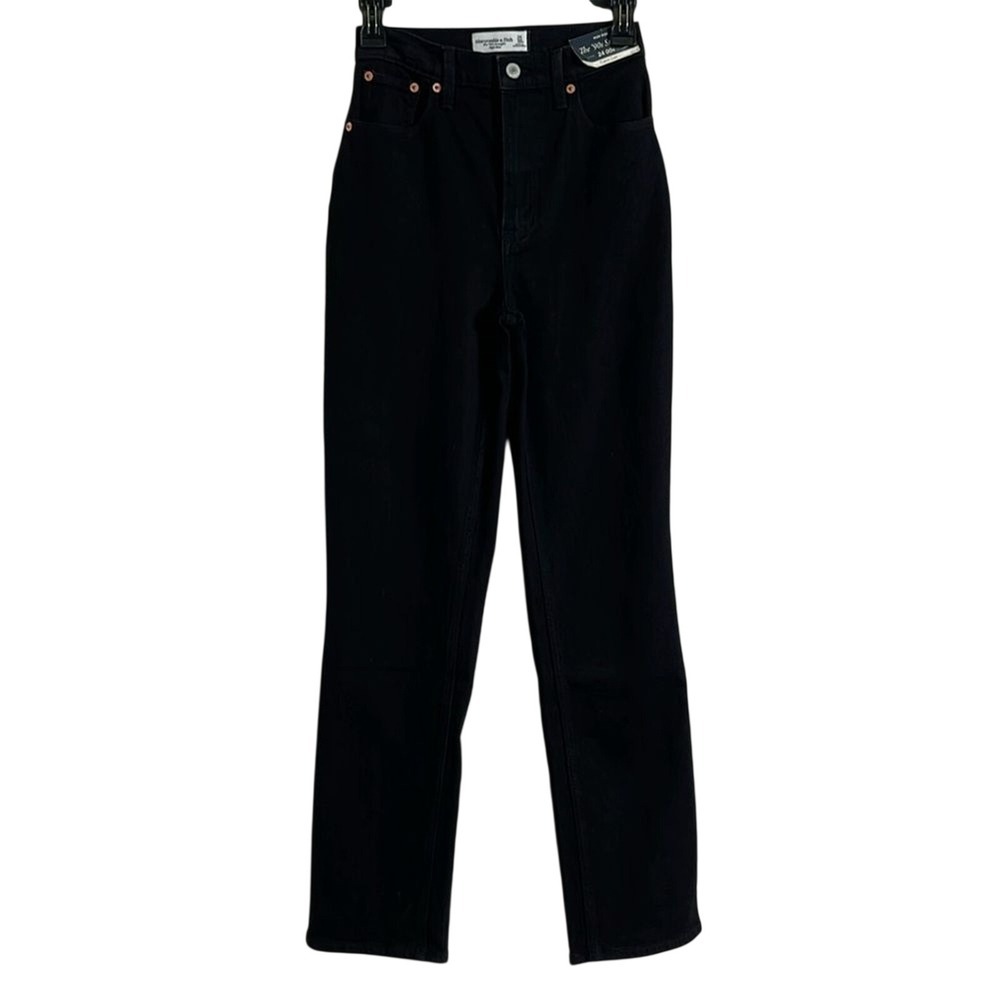 Abercrombie Fitch The 90s Straight High Rise Curve Love Black Jeans Women's 24 - Picture 2 of 2